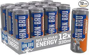 No Sugar Irn Bru Energy Drink 12-Pack 330ml Cans